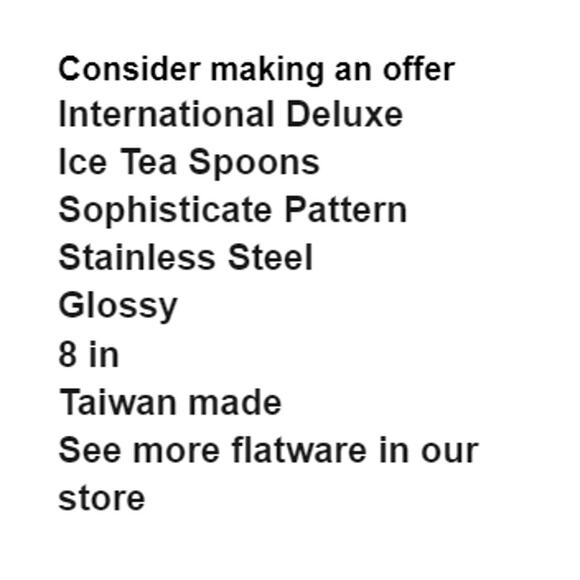 International Deluxe Ice Tea Spoon Sophisticate Stainless Steel Glossy Stamped - Picture 3 of 7